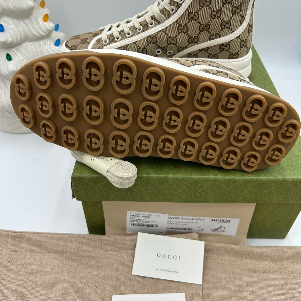 Men's Gucci  tennis 1977 high top canvas sneakers size 9, made in Italy - Picture 8 of 9